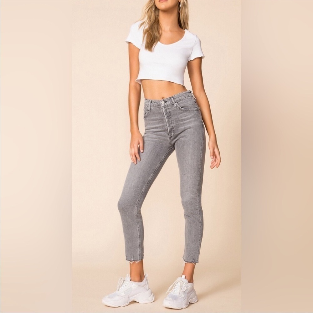 AGOLDE Nico High Rise Skinny Jeans Raw Hem Faded Gray Button Fly Sz 25
